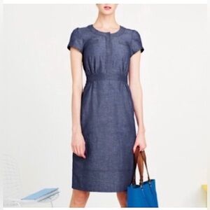 Boden Chambray Denim Scoop Neck Dress Cotton Linen Blend No Size, Large?
